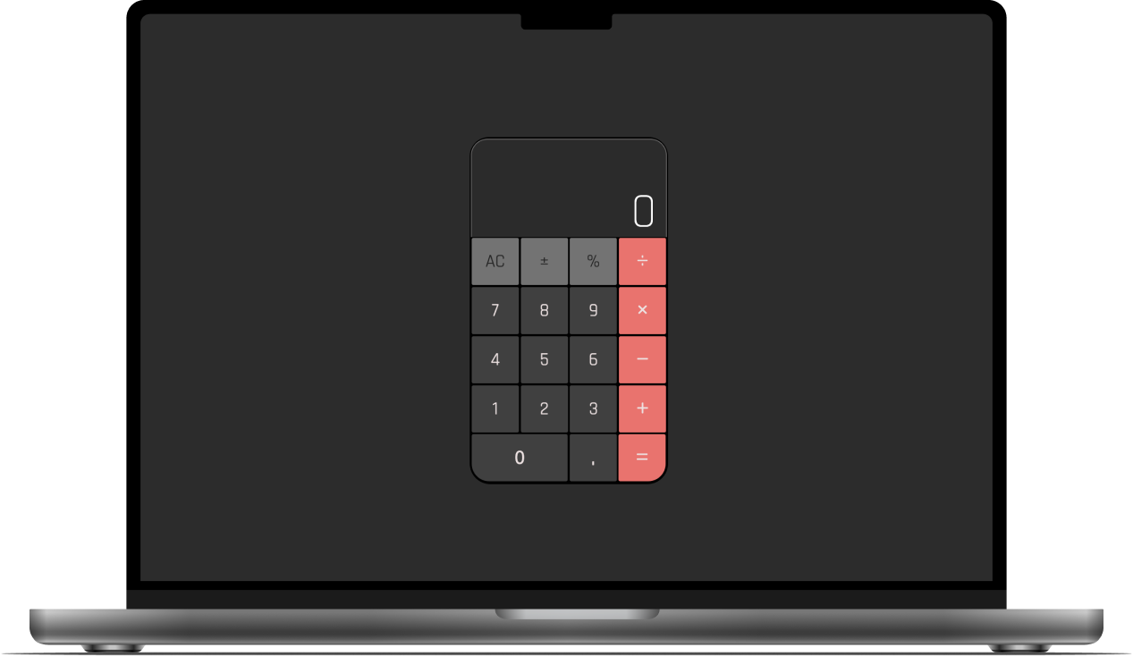 Macbook displaying grey and red calculator