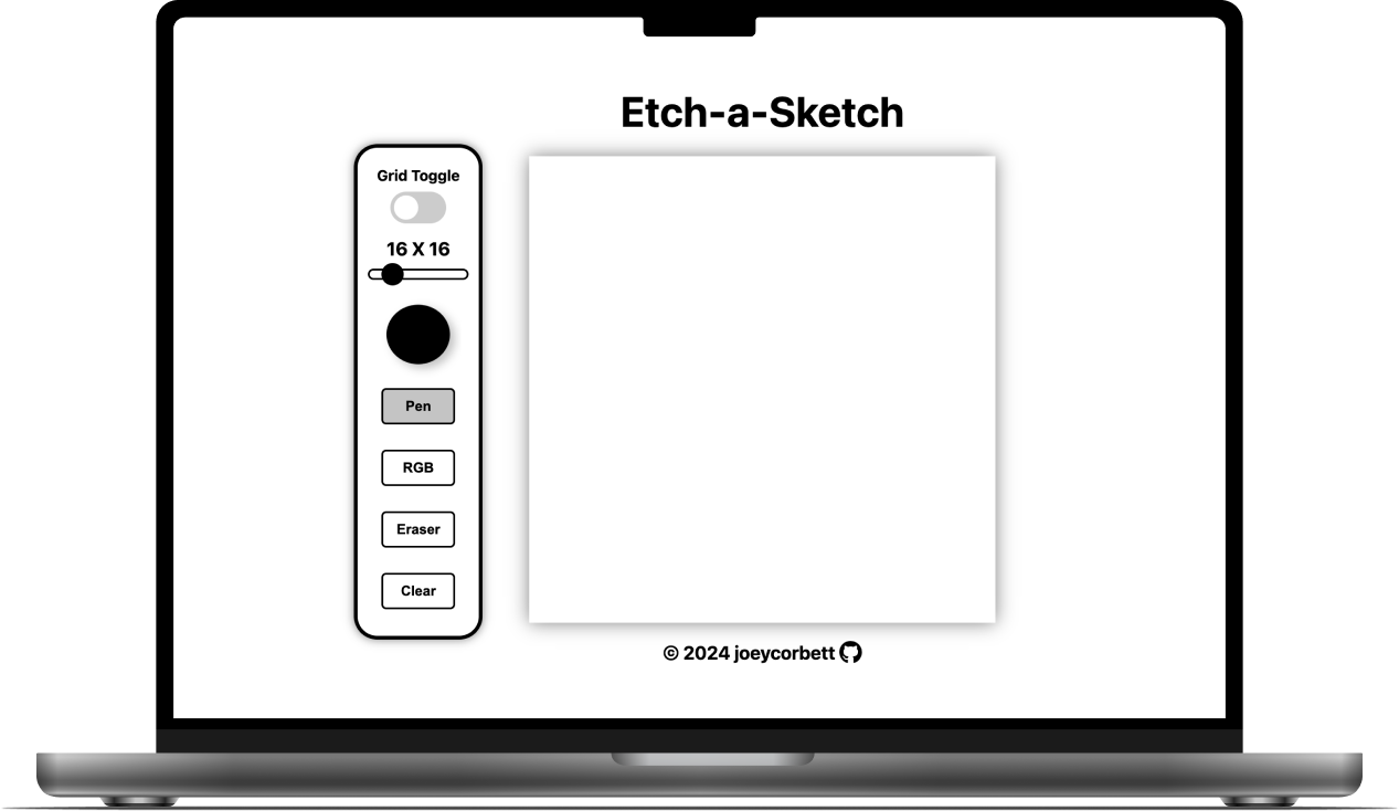 Macbook displaying Etch-A-Sketch Game