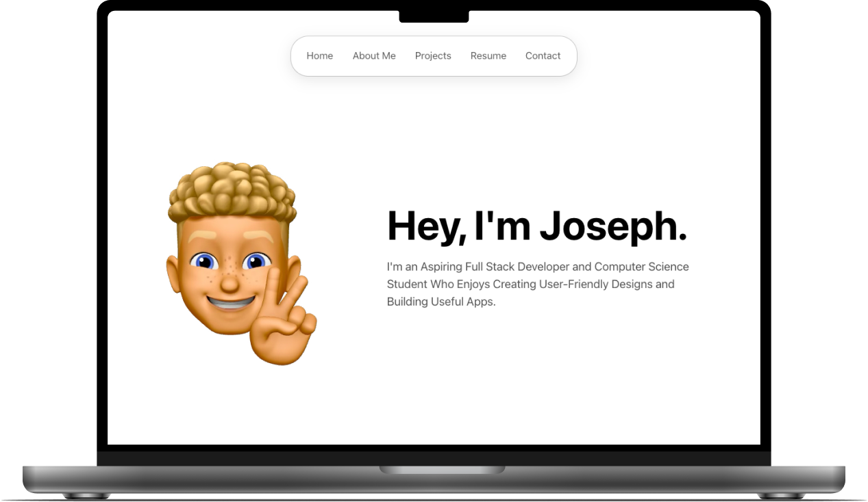 Macbook displaying portfolio page with memoji